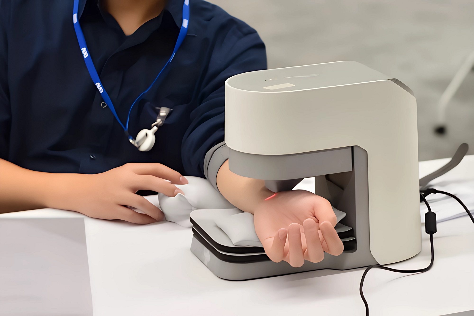 友達耘康中醫數位化檢測解決方案之脈象檢測系統採用高靈敏多點式壓力感測器，可真實還原「寸、關、尺」三部脈象量測結果